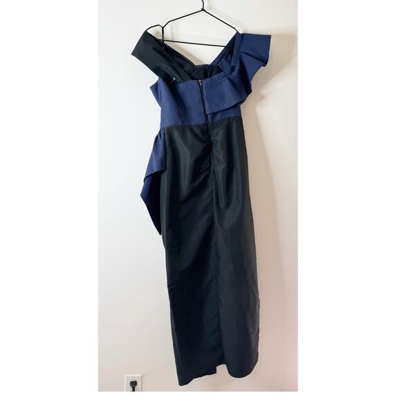 Self-Portrait Size 4 Navy Blue Black Asymmetrical Ruffle Midi Dress $580 - Picture 6 of 6